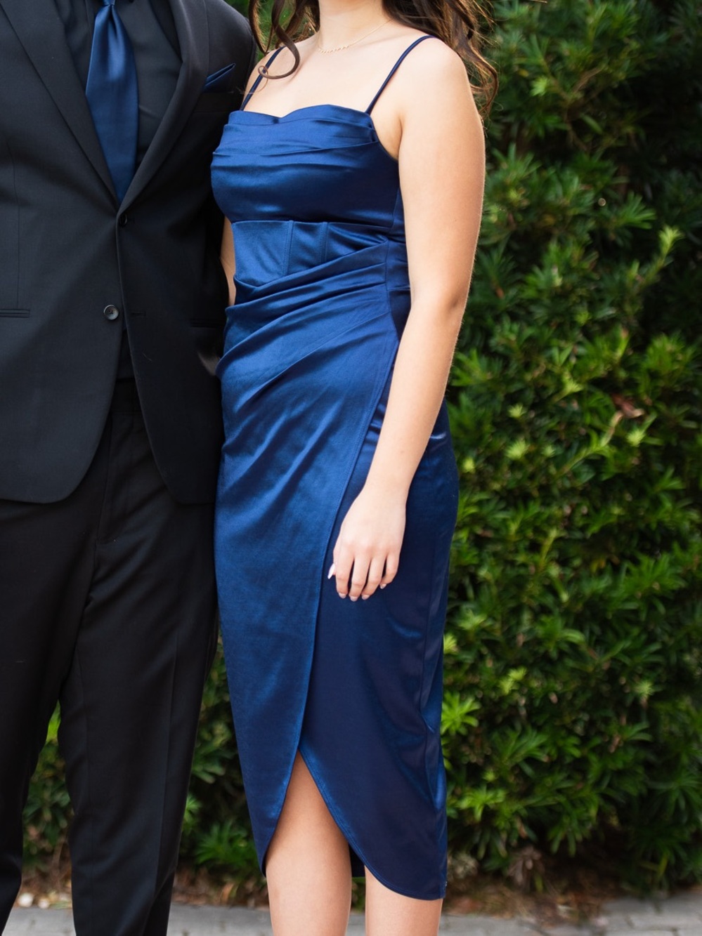 Windsor Elegant Navy Midi Dress with Spaghetti Straps